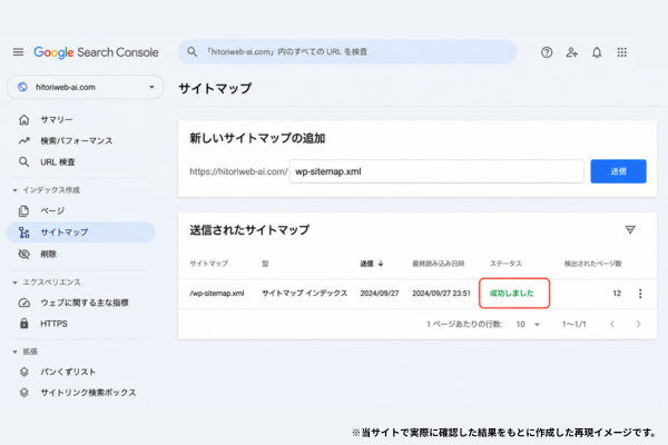 search consoleの送信完了画面